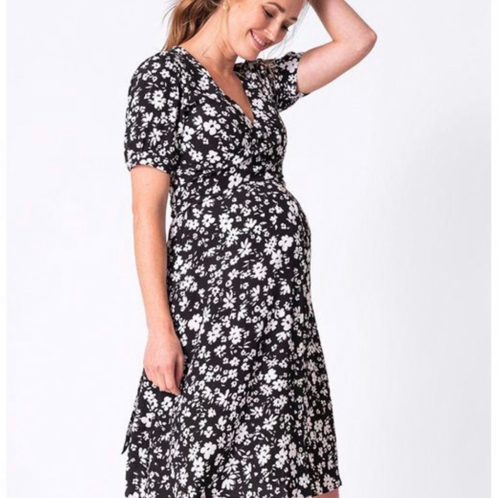 Seraphine black & white maternity nursing wrap dress